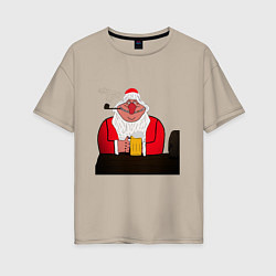Женская футболка оверсайз Дед мороз в баре