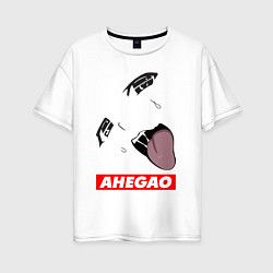Женская футболка оверсайз Лицо ахегао с красным логотипом