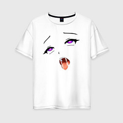 Женская футболка оверсайз Ахегао - фиолетовые глаза
