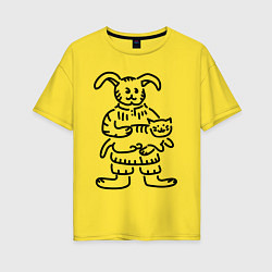 Женская футболка оверсайз Кролик гладит кота