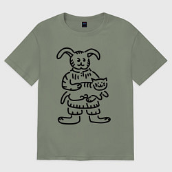 Футболка оверсайз женская Кролик гладит кота, цвет: авокадо