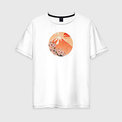 Женская футболка оверсайз Ветвь сакуры и вулкан