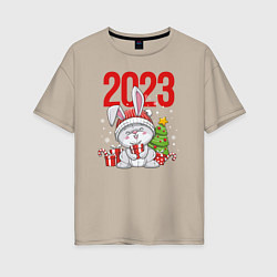 Женская футболка оверсайз Зайчик с елочкой 2023