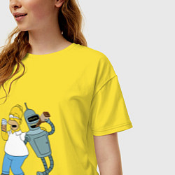 Футболка оверсайз женская Drunk Homer and Bender, цвет: желтый — фото 2