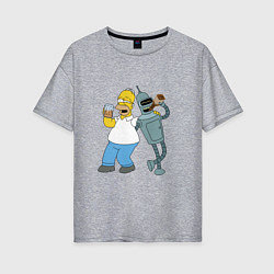 Футболка оверсайз женская Drunk Homer and Bender, цвет: меланж