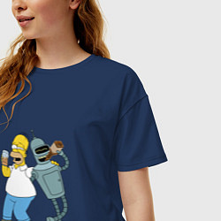 Футболка оверсайз женская Drunk Homer and Bender, цвет: тёмно-синий — фото 2