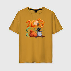 Женская футболка оверсайз Заяц с большой морковкой - новый год