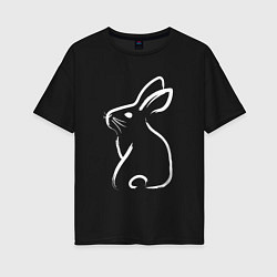 Женская футболка оверсайз Кролик нарисованный японской кистью