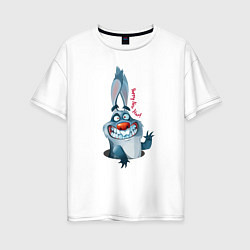 Женская футболка оверсайз Прикольный зубастый кролик