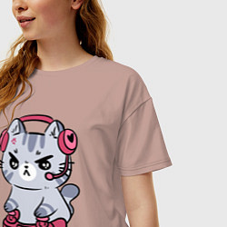 Футболка оверсайз женская Котёнок заядлый игроман, цвет: пыльно-розовый — фото 2