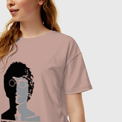 Футболка оверсайз женская Джон Леннон - портрет, цвет: пыльно-розовый — фото 2