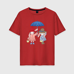 Футболка оверсайз женская Зайки под зонтом, цвет: красный
