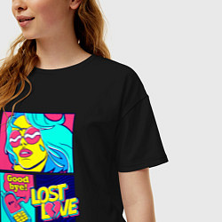 Футболка оверсайз женская Поп арт девушка с телефоном, цвет: черный — фото 2