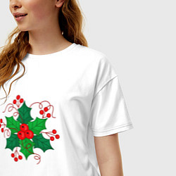 Футболка оверсайз женская Новогодний остролист, цвет: белый — фото 2