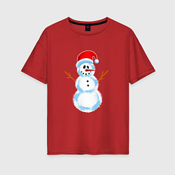 Женская футболка оверсайз Мультяшный новогодний снеговик