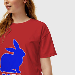 Футболка оверсайз женская 2023 силуэт кролика синий, цвет: красный — фото 2