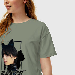 Футболка оверсайз женская Wednesday Black cat, цвет: авокадо — фото 2