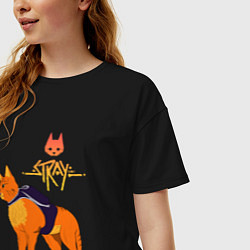 Футболка оверсайз женская Stray - cat logo, цвет: черный — фото 2
