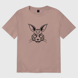 Футболка оверсайз женская Кролик черно-белый, цвет: пыльно-розовый