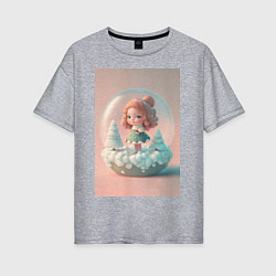 Женская футболка оверсайз Милая девочка-куколка с стеклянном Новогоднем шаре
