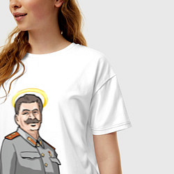 Футболка оверсайз женская Сталин с нимбом, цвет: белый — фото 2
