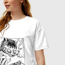 Футболка оверсайз женская Crazy cat - кот кусает руку, цвет: белый — фото 2