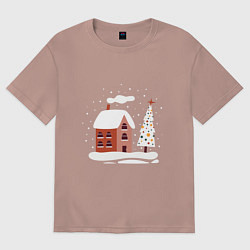 Женская футболка оверсайз Зимний домик