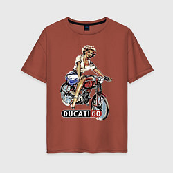 Женская футболка оверсайз Красивая девушка на мотоцикле Ducati - retro