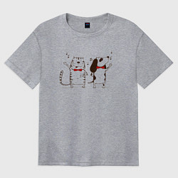 Футболка оверсайз женская Кот и пёс поют, цвет: меланж