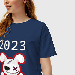Футболка оверсайз женская НГ Кролик злой: символ и надпись, цвет: тёмно-синий — фото 2