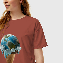 Футболка оверсайз женская Земля в виде таящего шарика мороженого на рожке, цвет: кирпичный — фото 2