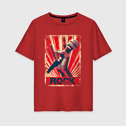 Футболка оверсайз женская Rock - микрофон, цвет: красный