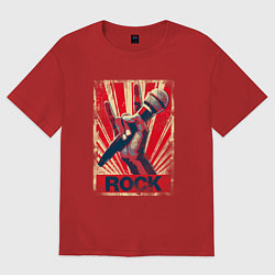 Футболка оверсайз женская Rock - микрофон, цвет: красный