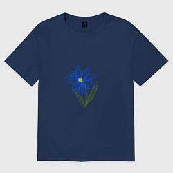 Футболка оверсайз женская Цветок - детский рисунок, цвет: тёмно-синий