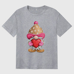 Футболка оверсайз женская Гномик с сердечком, цвет: меланж