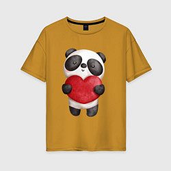 Женская футболка оверсайз Панда держит сердечко