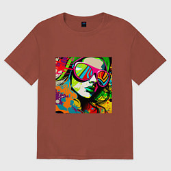 Футболка оверсайз женская Женское лицо в солнцезащитных очках, граффити поп, цвет: кирпичный