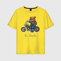 Женская футболка оверсайз Крутой мотоциклист медведь