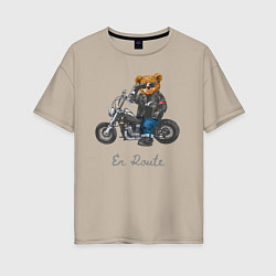 Женская футболка оверсайз Крутой мотоциклист медведь