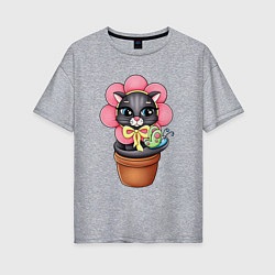 Женская футболка оверсайз Кошка цветок