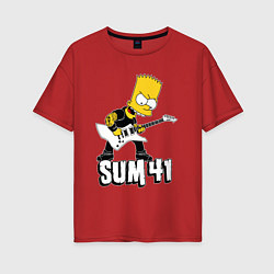 Женская футболка оверсайз Sum41 Барт Симпсон рокер
