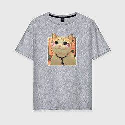 Женская футболка оверсайз Cat smiling meme art