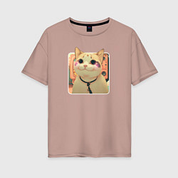 Женская футболка оверсайз Cat smiling meme art