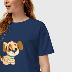 Футболка оверсайз женская Милый мультяшный щенок, цвет: тёмно-синий — фото 2