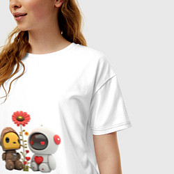 Футболка оверсайз женская Влюбленные роботы арт, цвет: белый — фото 2