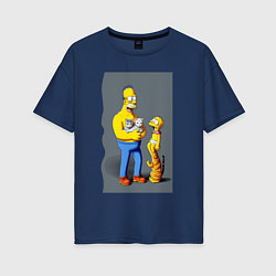 Женская футболка оверсайз Homer Simpson and cats - нейросеть арт