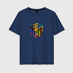Футболка оверсайз женская Кубик-рубик, цвет: тёмно-синий