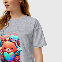 Футболка оверсайз женская Медведи и сердечки, цвет: меланж — фото 2