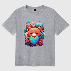 Футболка оверсайз женская Медведи и сердечки, цвет: меланж