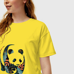 Футболка оверсайз женская Панда в цветочном принте, цвет: желтый — фото 2